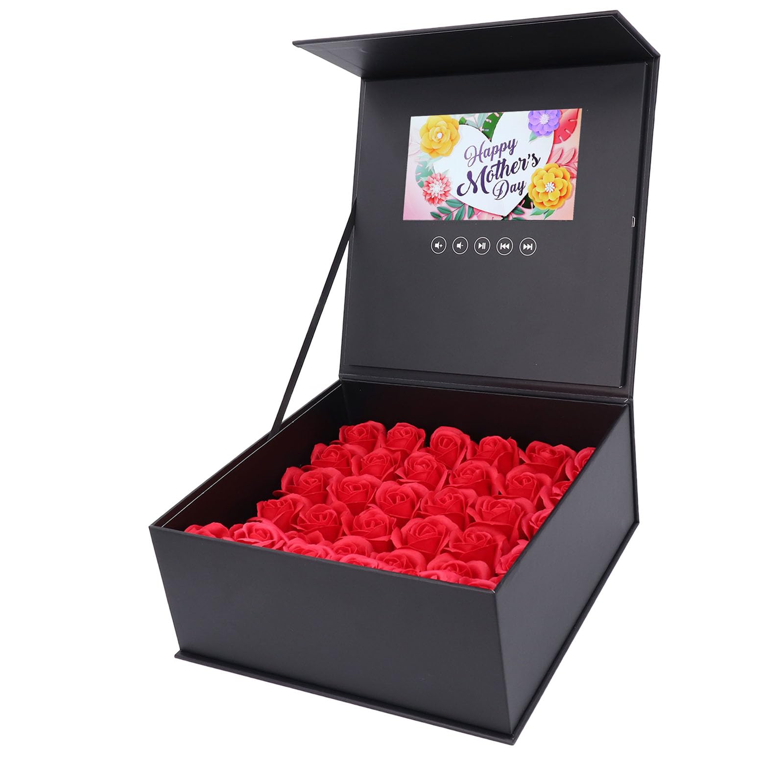 Rose Box with Video Greeting Card, Jewelry Flower Box 7 Inch Color Display for Wedding, Advertising, Marketing, Supports HD Playback, Integrated Speaker