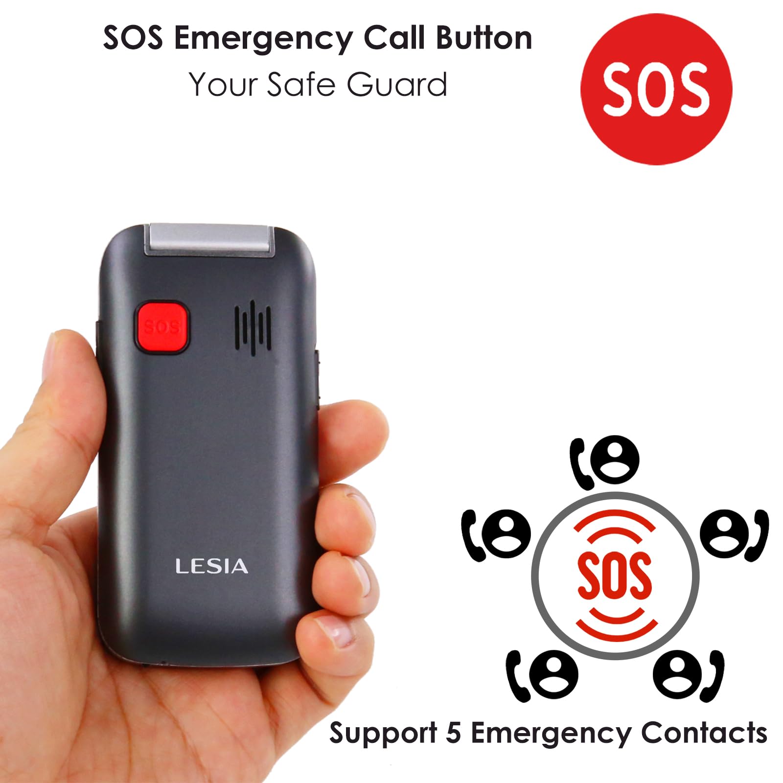 LESIA Teléfono Móvil para Personas Mayores de Tapa, 4G LTE Moviles de Teclas Grandes, Botón SOS, Fácil de Usar para Ancianos, Llamada Rápida, 1300mAh Batería,USB-C, Base de Carga, Flip Senior