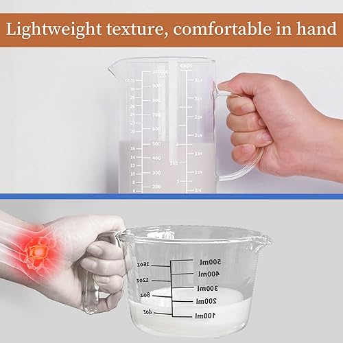 Vista 23 de Newness Taza medidora de vidrio con asa, 33.8 fl oz (1 litro, 4 tazas) taza medidora de doble cara con tres escalas (OZ, taza, ML/CC) y pico