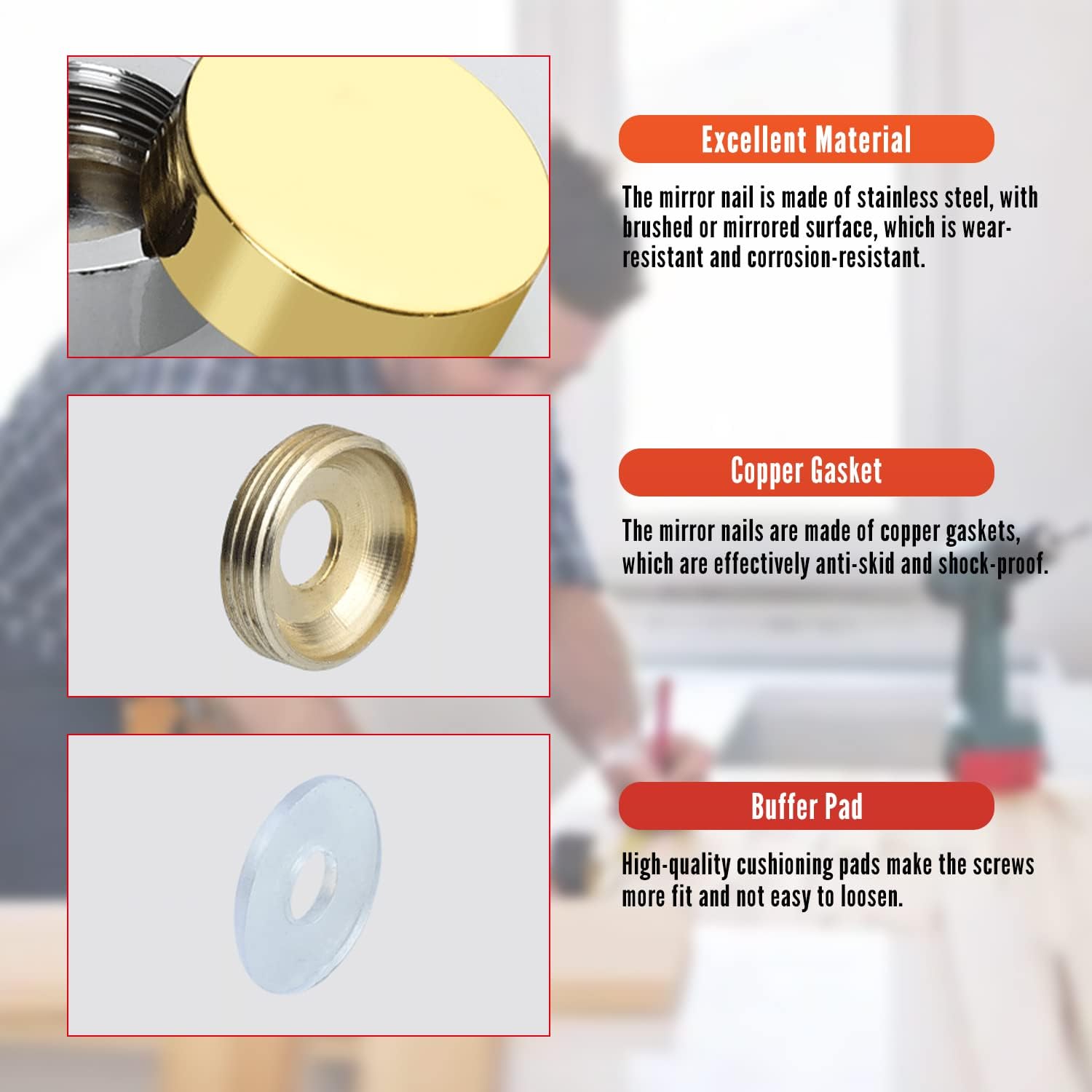 ORLOVA Mirror Nails,Mirror Screws, Decorative Caps, Round Decorative Mirror Nails Screw 10mm Polished Finish Stainless Steel Billboard Advertising Glass Fittings 2PCS