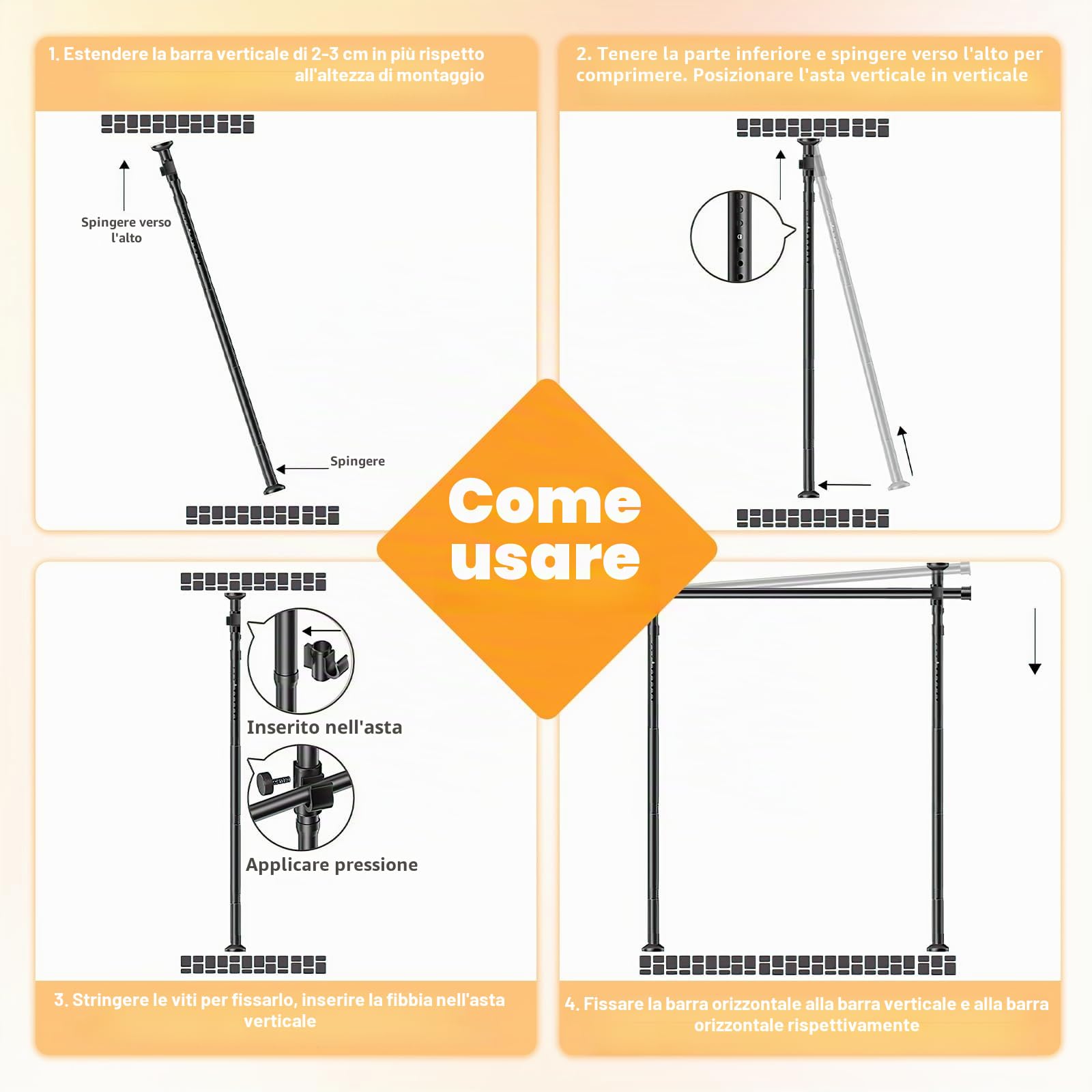 separè per interni, Regolabile asta per tende da pavimento, Separe Divisorio Interno, 122-305 cm * 71-180 cm, Bastoni per tende divisori senza tenda, per soggiorno e camera da letto - nero