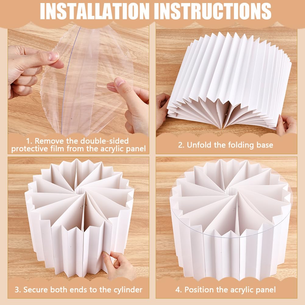 UNICRAFTALE Juego De 6 Columnas Plegables De Papel Para Buffet Con Tapa De Acrílico Soportes Redondos Y Bases Altas Blancas Para Exhibir Postres Pasteles Y Decoración De Fiestas