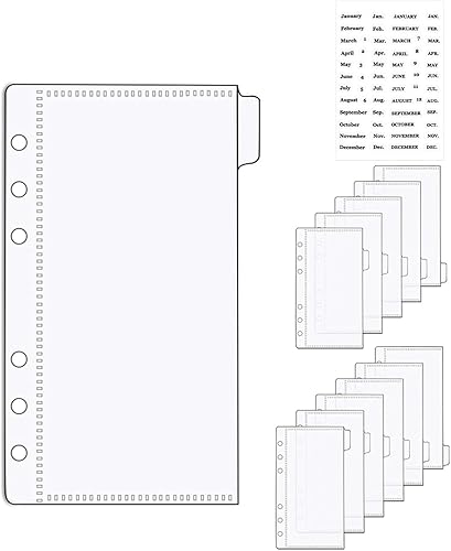 Juego de 2 separadores de carpetas A6 con bolsillos y pestañas, sobres transparentes para dinero en efectivo, bolsa tipo cartera sin cremallera y 2