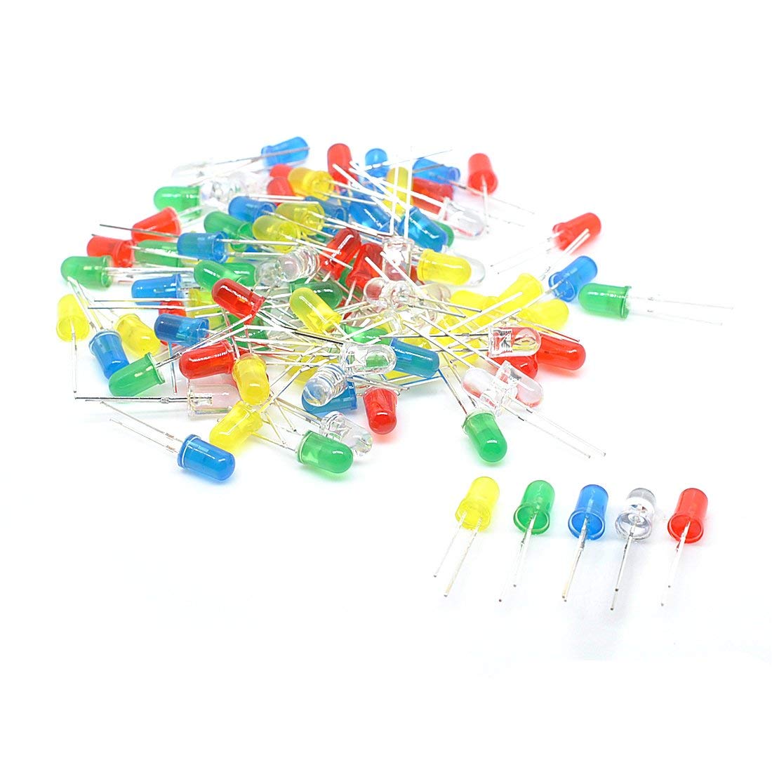Light 100Pcs 5Mm Assorted Led Emitting Diodes Dc 3V 20Ma 5 Colours Resistance Kit Dc 3V 20Ma