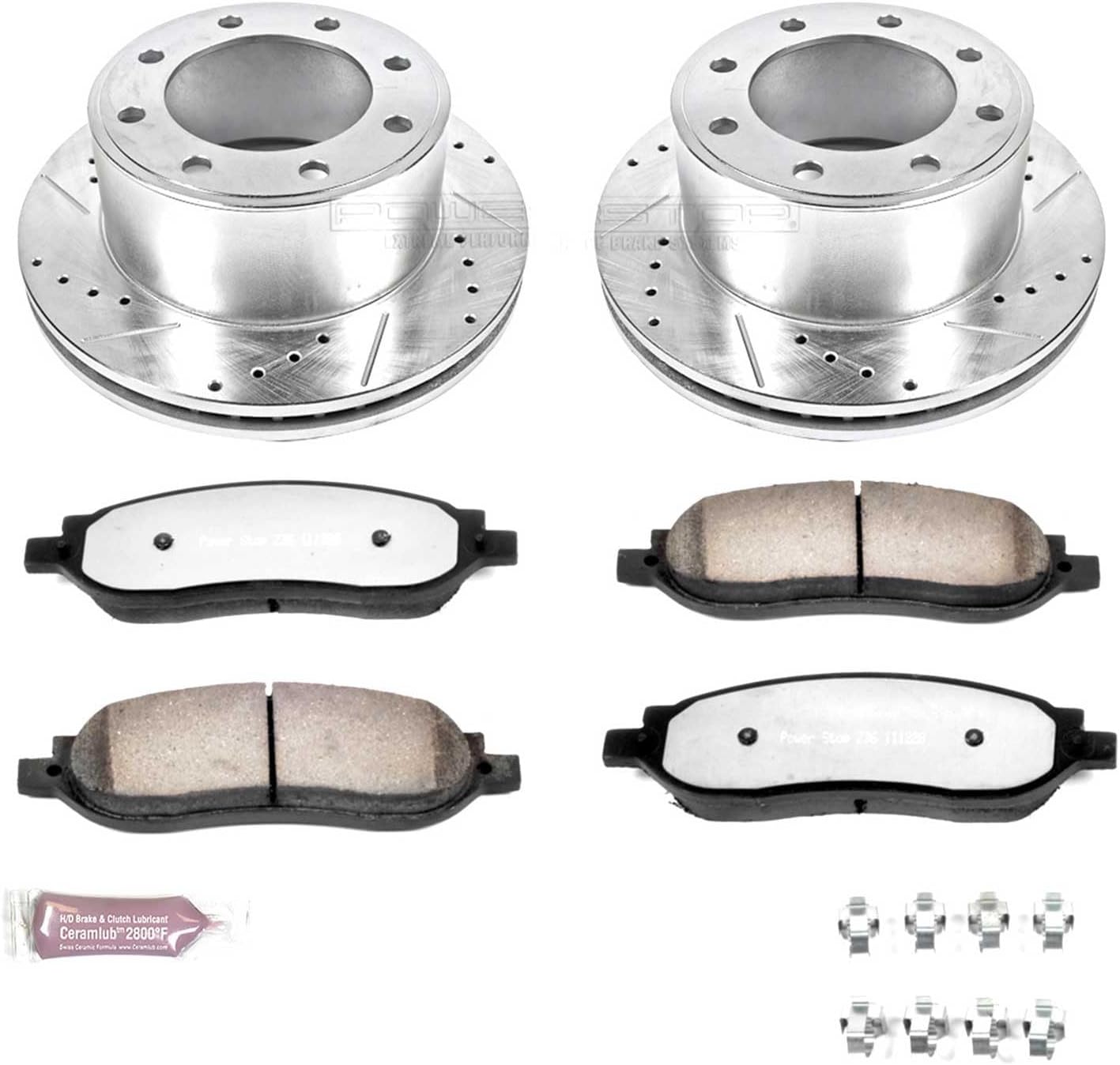 PowerStop Rear Brake Kit For Ford F-250 Super Duty 2005-07 | Ford F-350 Super Duty 2005-07 - Truck & Tow Carbon Fiber Ceramic Brake Pads + Drilled & Slotted Rotors Upgrade, K1799-36