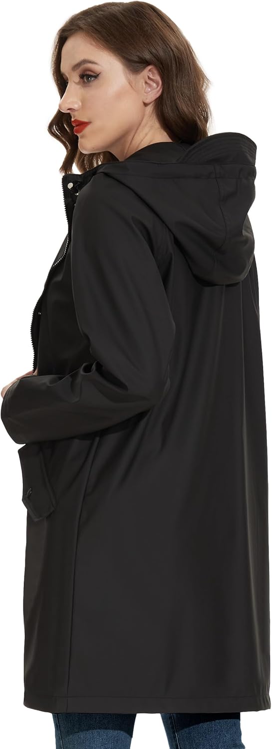 Fahsyee Raincoat Women, Rain Jacket Waterproof Coat Hooded Windbreaker Outdoor Long Active - Image 4