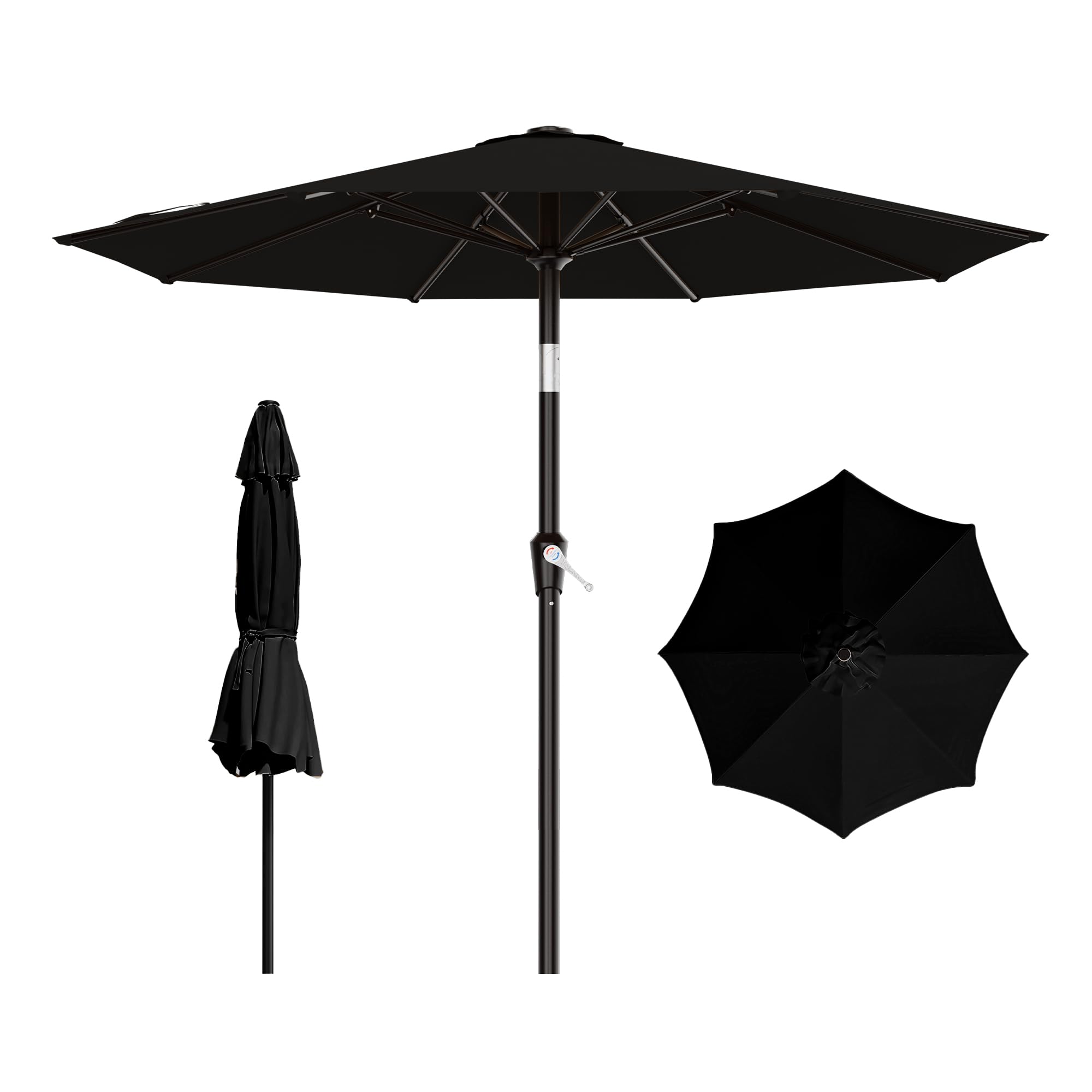 AreShark 9 FT Patio Umbrella for Outdoor, Outdoor Table Umbrella with Push Button Tilt and Crank, Outdoor Patio Umbrellas with 8 Sturdy Ribs for Market, Garden, Pool (Black) : Patio