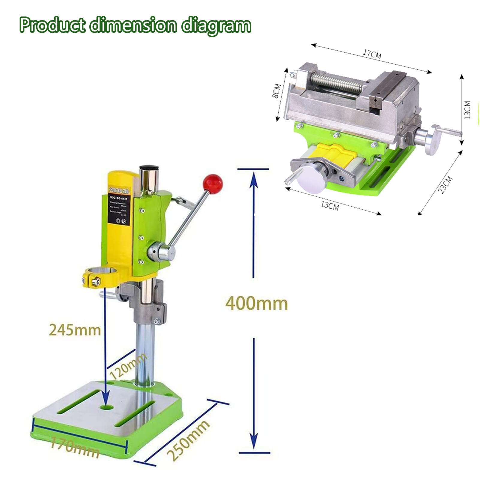 Soporte de prensa de taladro con rotación de 90° y profundidad ajustable, base de hierro fundido, para portabrocas de 38-43 mm de diámetro