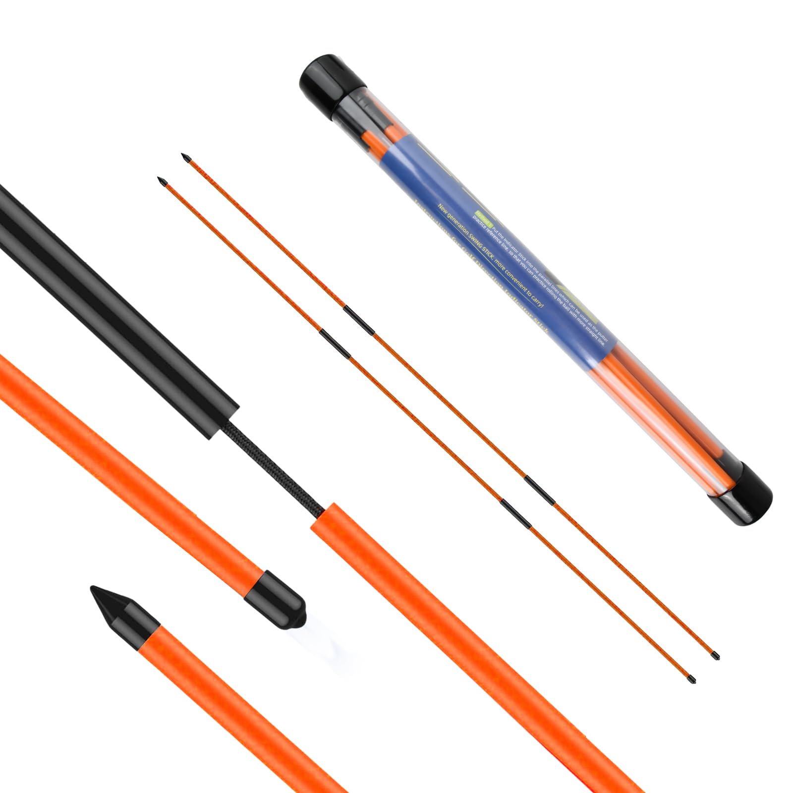 Set di 2 Bastoni per Pratica da Golf,122,5cm Bastoncini di Allineamento da Golf con Tubo di Stoccaggio,Bastone da Golf a Tre-Pieghe,Bastone Indicatore di Direzione da Golf