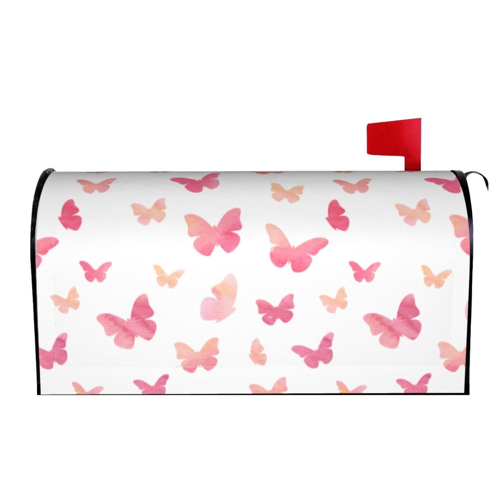 Watercolor Pink Butterfly Mailbox Covers Magnetic Wraps Post Letter Box Cover Garden Home Decor