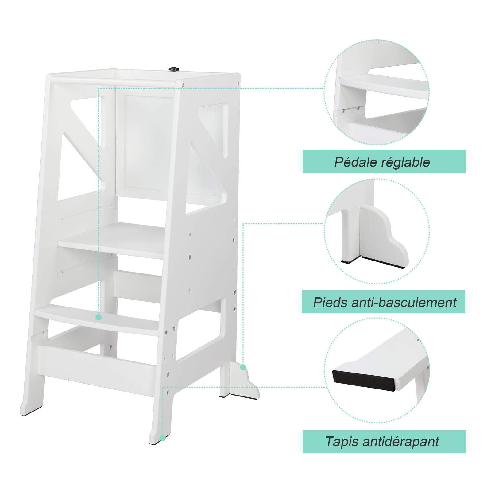 LEADZM Tour d'Observation Montessori dès 18 Mois - 2-en-1 Pliable avec Tableau Noir et Réglage de Hauteur | Sécurité Anti-Bascule & Design en Bois Robuste pour Cuisine, Salle de Bain et Espace Enfant