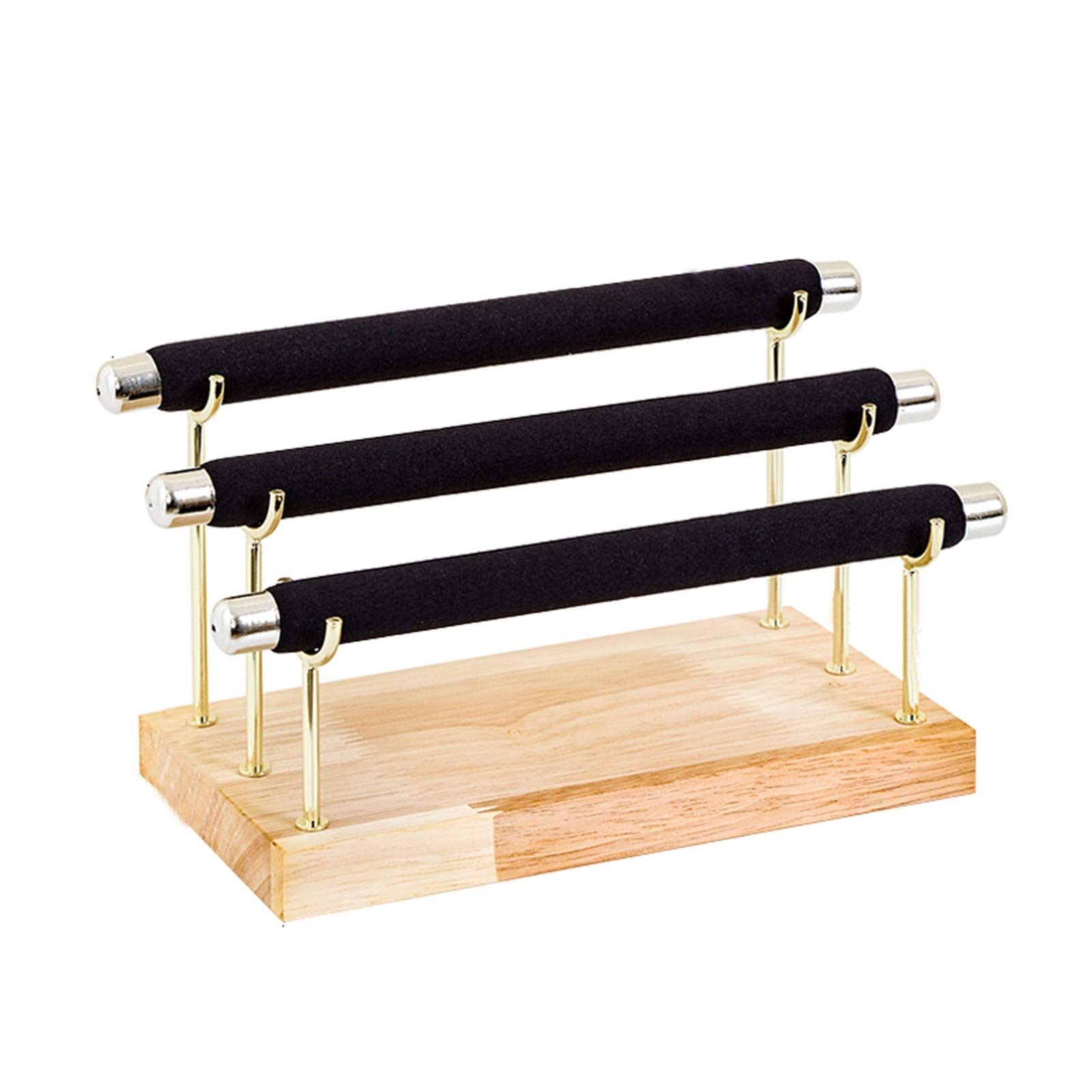 HDBCYUAZ 3 Layer Jewelry Display Stand Organizer Wooden T-Bar for Ring(Zwart)