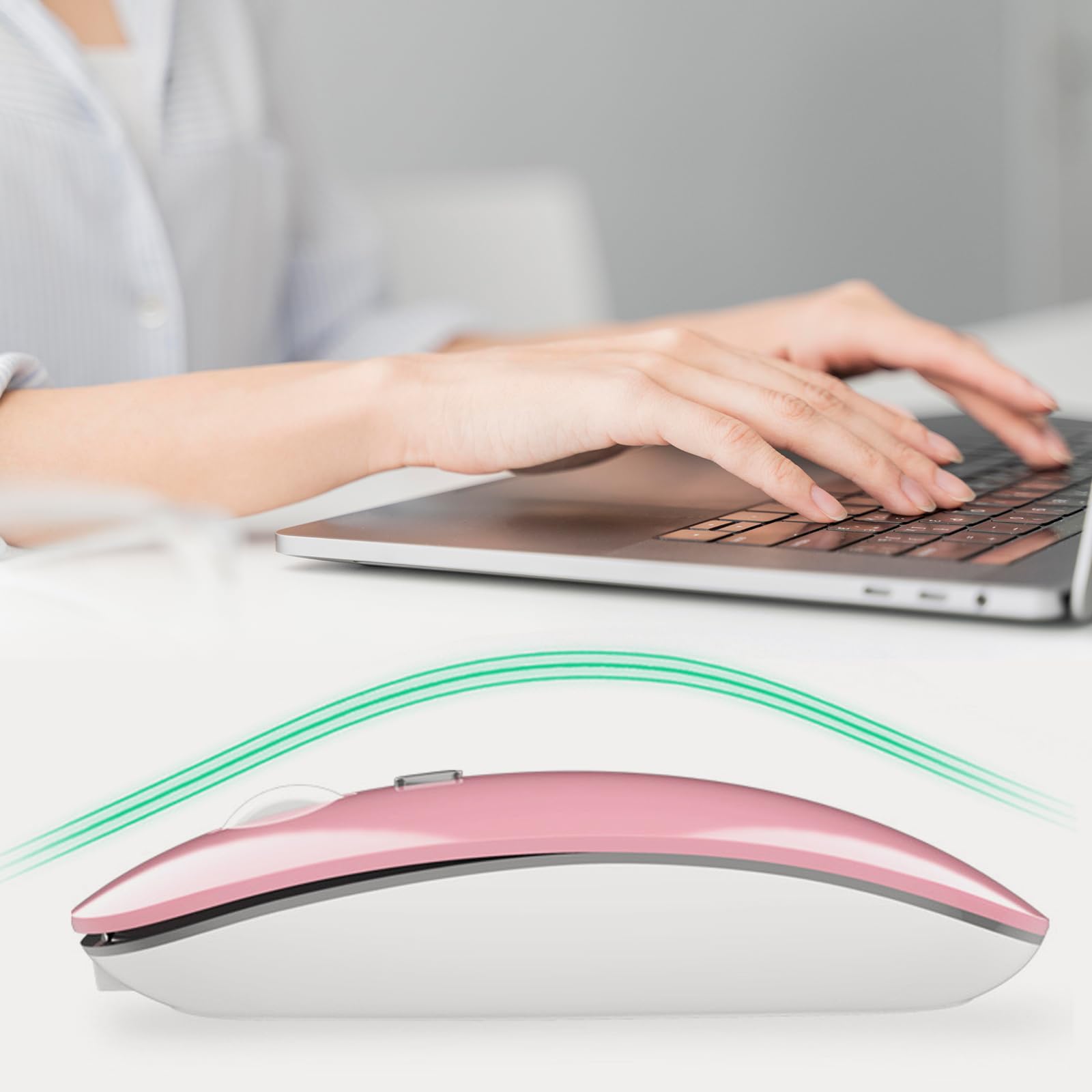 Mouse wireless ricaricabile, mouse wireless a LED Bluetooth per iPad, mouse portatile sottile con ricevitore USB, doppia connessione BT5.4 e 2.4G, silenzioso per laptop/notebook/pc/iPad/Chromebook