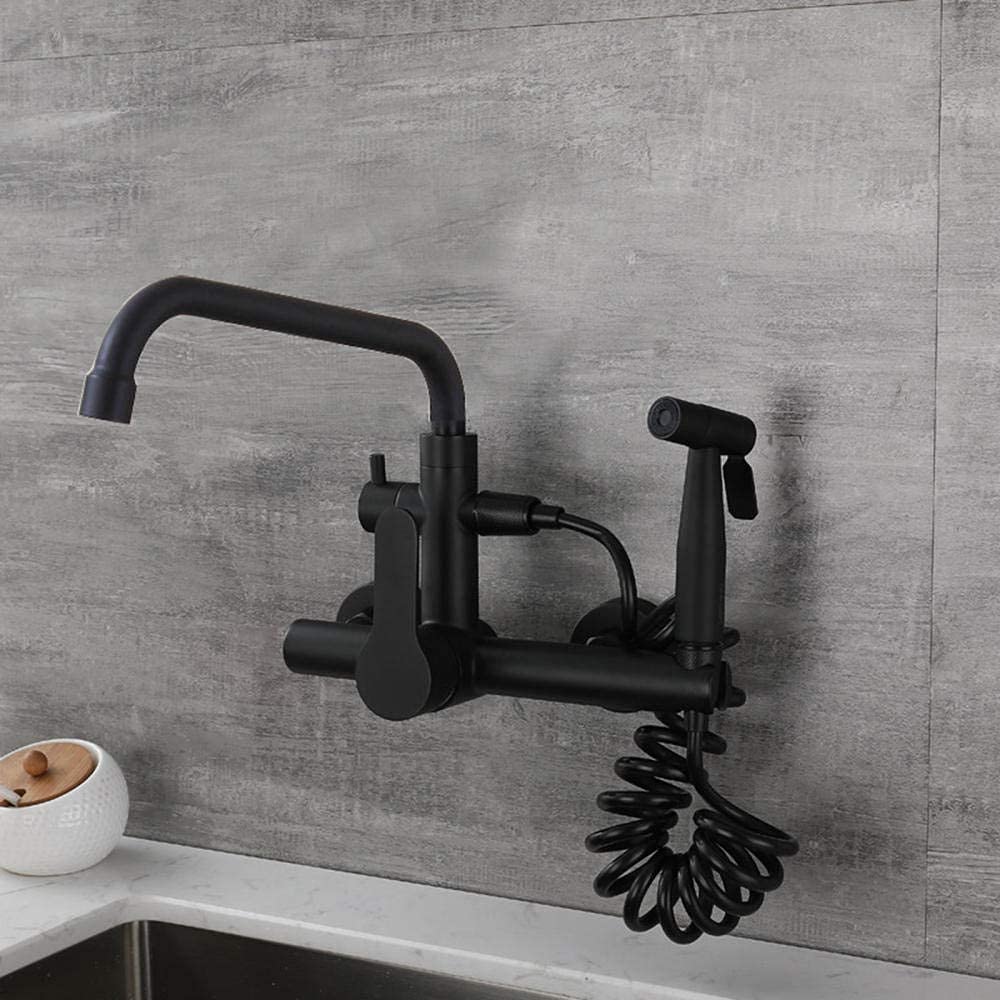 BHFPFZA Wall Mounted Kitchen Faucet Stainless Steel 360° Swivel Hot & Cold Tap Black Spray Gun Double Hole Sink Mixer – Essential Kitchen Upgrade