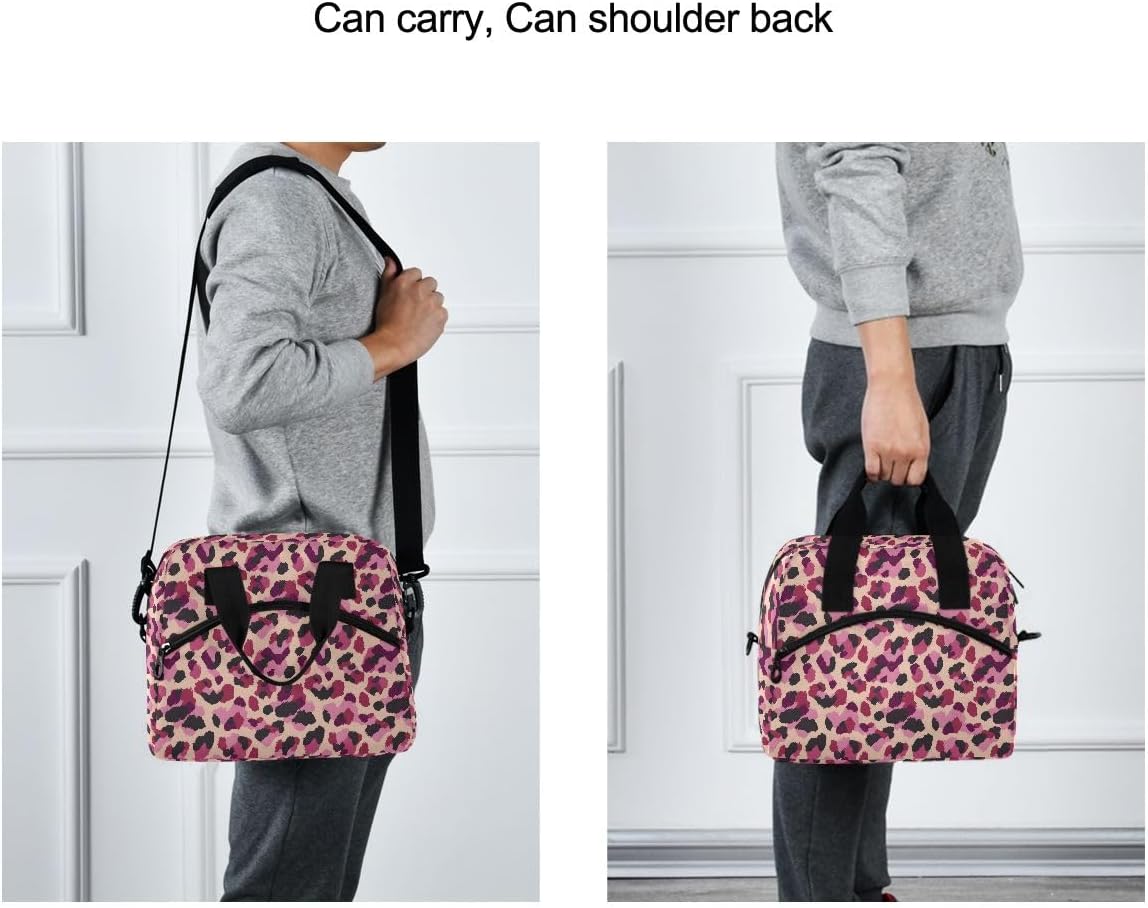 Bolaz Lunch Bag Cooler Tote Bag Insulated large Cute Leopard for women travel School Work Portable Pocket Adjustable Shoulder Strap