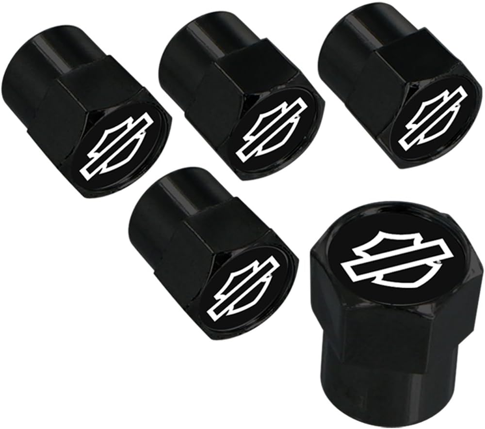 Harley-Davidson Black Valve Cap Covers with Outline of Bar & Shield