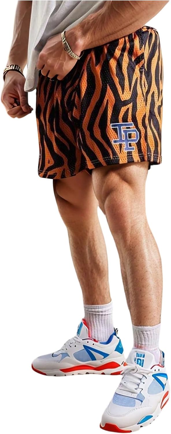 VIPWOLF Men's Letter Graphic Casual Shorts Y2k Drawstring Athletic Gym Workout Basketball Track Shorts Streetwear