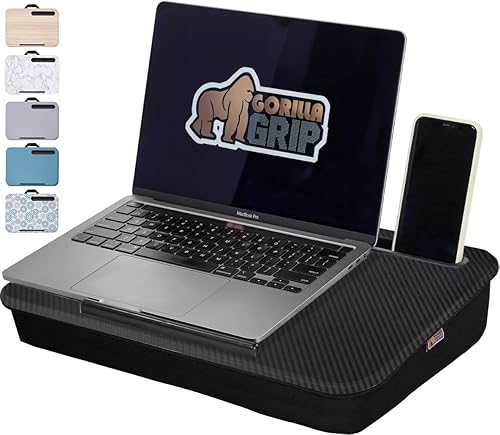 Gorilla Grip Escritorio de regazo con soporte para teléfono, tamaño perfecto para portátiles de hasta 15.6 pulgadas, superficie plana, reborde