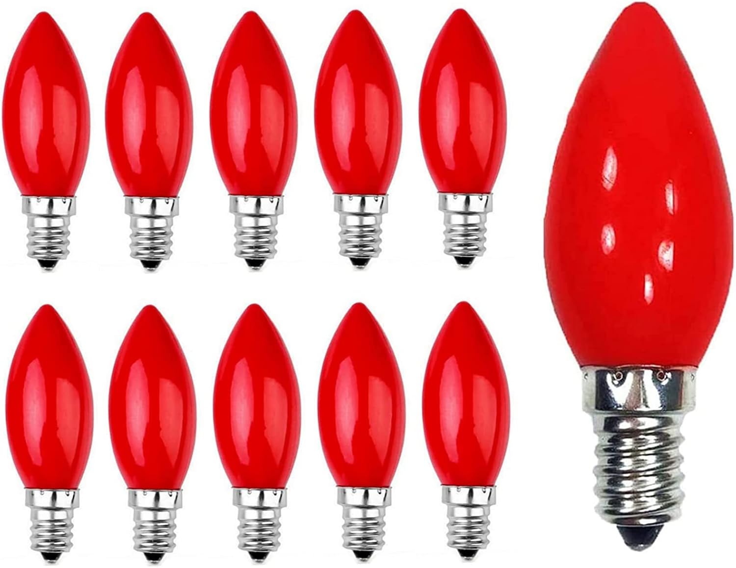 15 Pack C7 Christmas Replacement Light Bulbs E12 Candelabra Base LED Red Bulb Decorative Candle Bulbs 1W (8W Equivalent) C7 Christmas String Lights 110V Night Light Salt Lamp for Holiday Decor