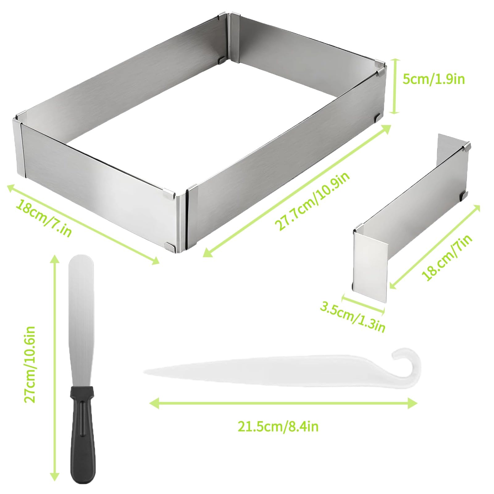Stampo Per Torta Rettangolare Regolabile PTJJXA - Divisorio Incluso, Acciaio Inox, Regolabile 28-53cm X 18-34cm - Foto 11