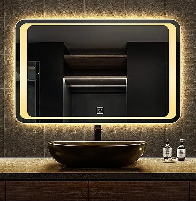VENETIAN IMAGE Rectangular LED Mirror for Bathroom | Dual-Sided Glow with Warm, Natural & Cool Light | Touch Sensor Dimmable Wall Mirror for Bedroom, Wash Basin (60x80 cm)