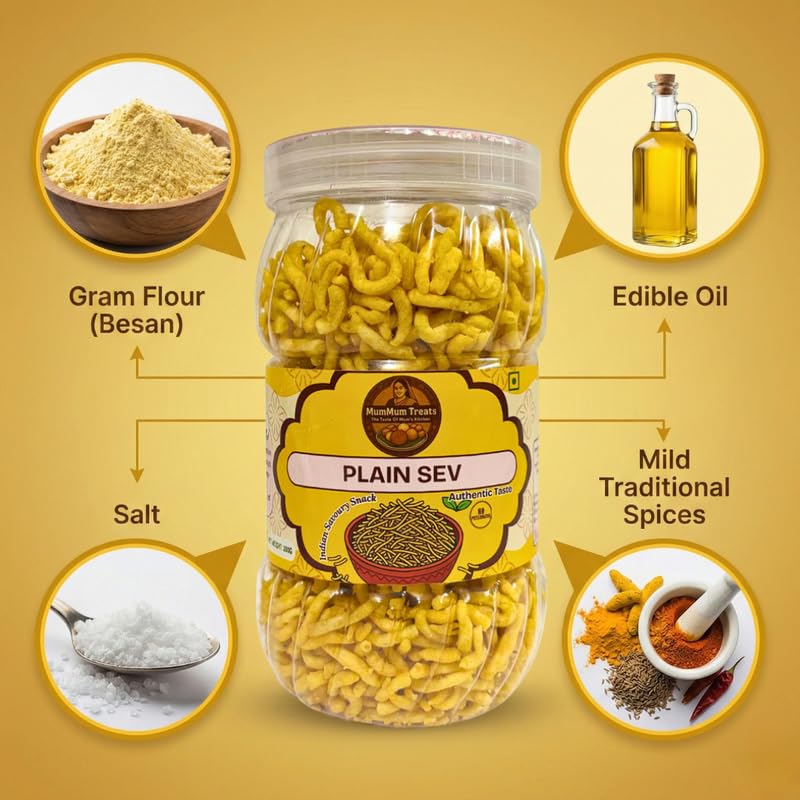 Image of MumMum Treats Plain Sev 200g | Crunchy Indian Namkeen | Traditional Savory Snack for Tea & Snacks Time