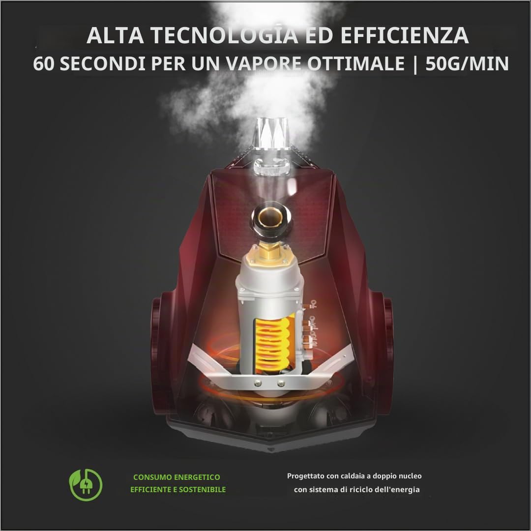 RHINO COSMIC Stiratore Ferro da Stiro a Vapore Verticale Professionale 2350W 50g/min - 3800ml - 75min di Autonomia - Pronto all'uso in 60 Secondi -