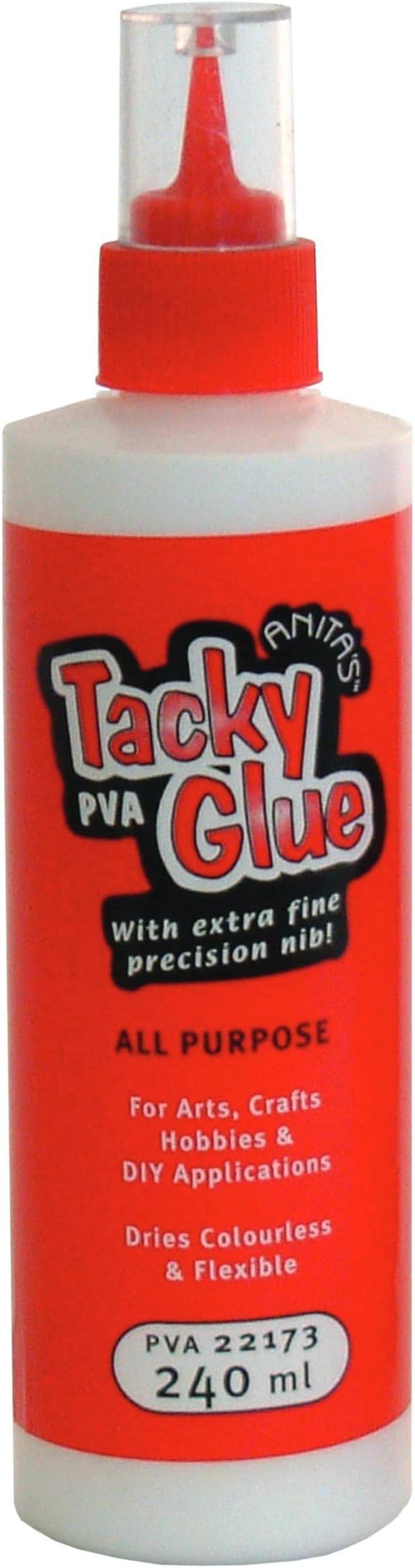 Anita's Tacky Poly Vinyl, PVA Craft Glue, 120ml, Ideal For Paper Crafting, All-Purpose Adhesive With Strong Tack, For Wood, Paper, Card, Leather, Foam, Fabric, Dries Clear