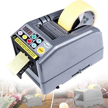 Electric Packing Tape Dispenser, Automatic Adhesive Tape Cutter, 5-999mm Cut Length, 6-60mm Tape Width, Plastic/Silicone Paper Out, Semi-Automatic
