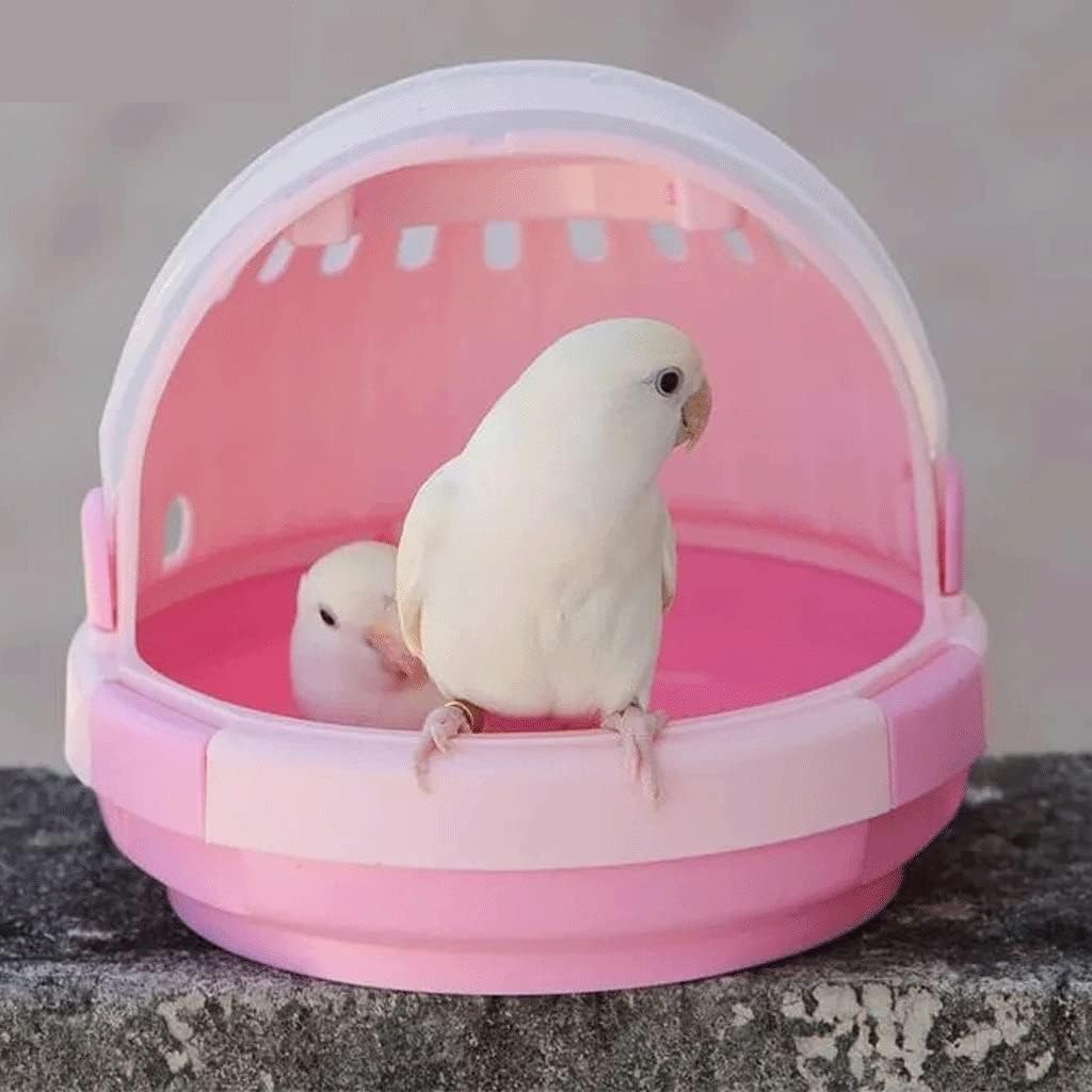 YYDS Plastic Bird Travel Cage Lightweight and Small Bird Parrot Travel Carrier Transparent Breathable Travel Cage with Handle (Color : Pink)