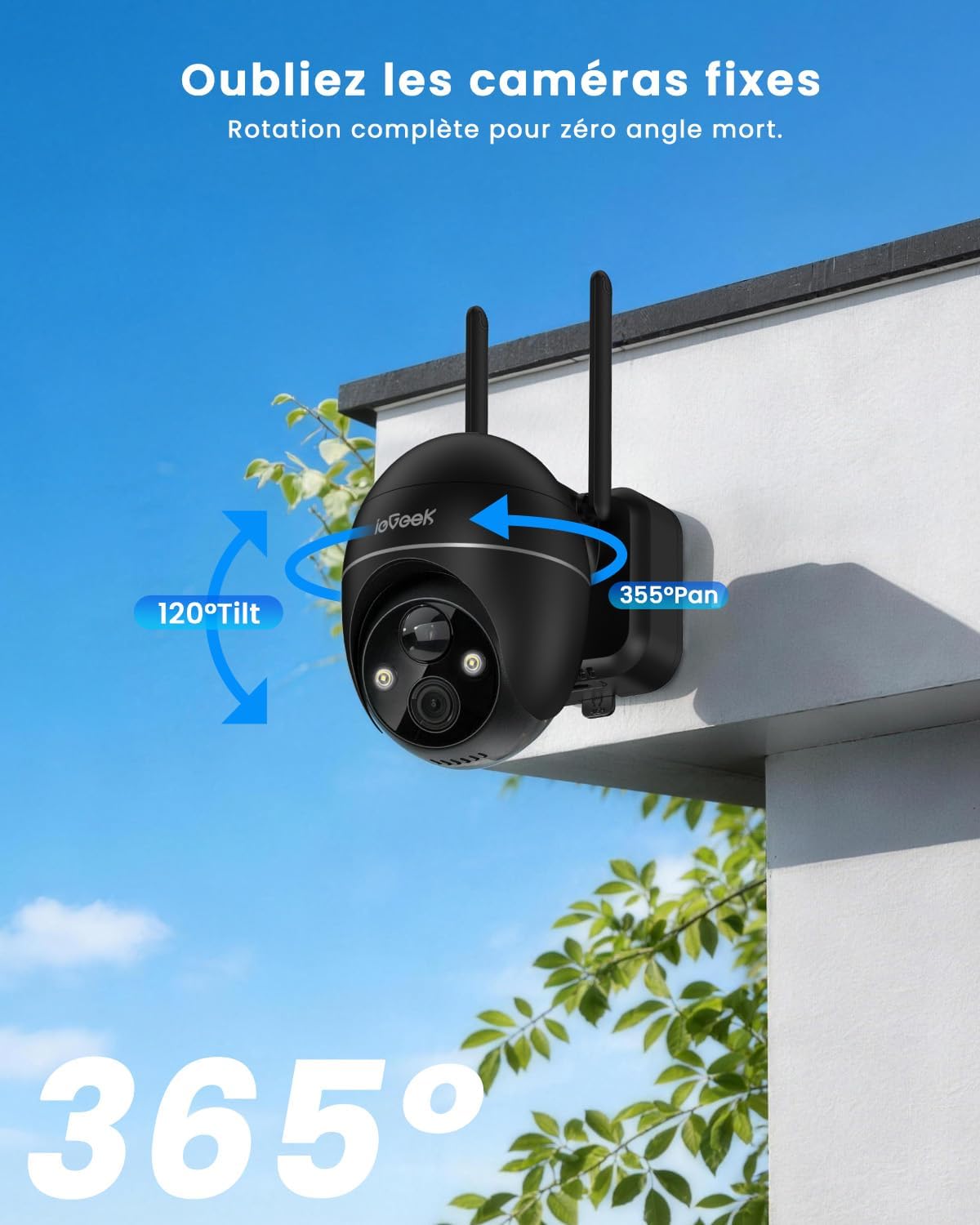 ieGeek ZS-GX4S camera showing 355 degree pan and 120 degree tilt movement