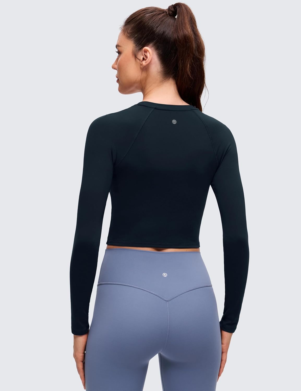 CRZ YOGA Brushed Workout Long Sleeve Shirts for Women - Warm Athletic Running Gym Yoga Tops Breathable Crop Crewneck Tees