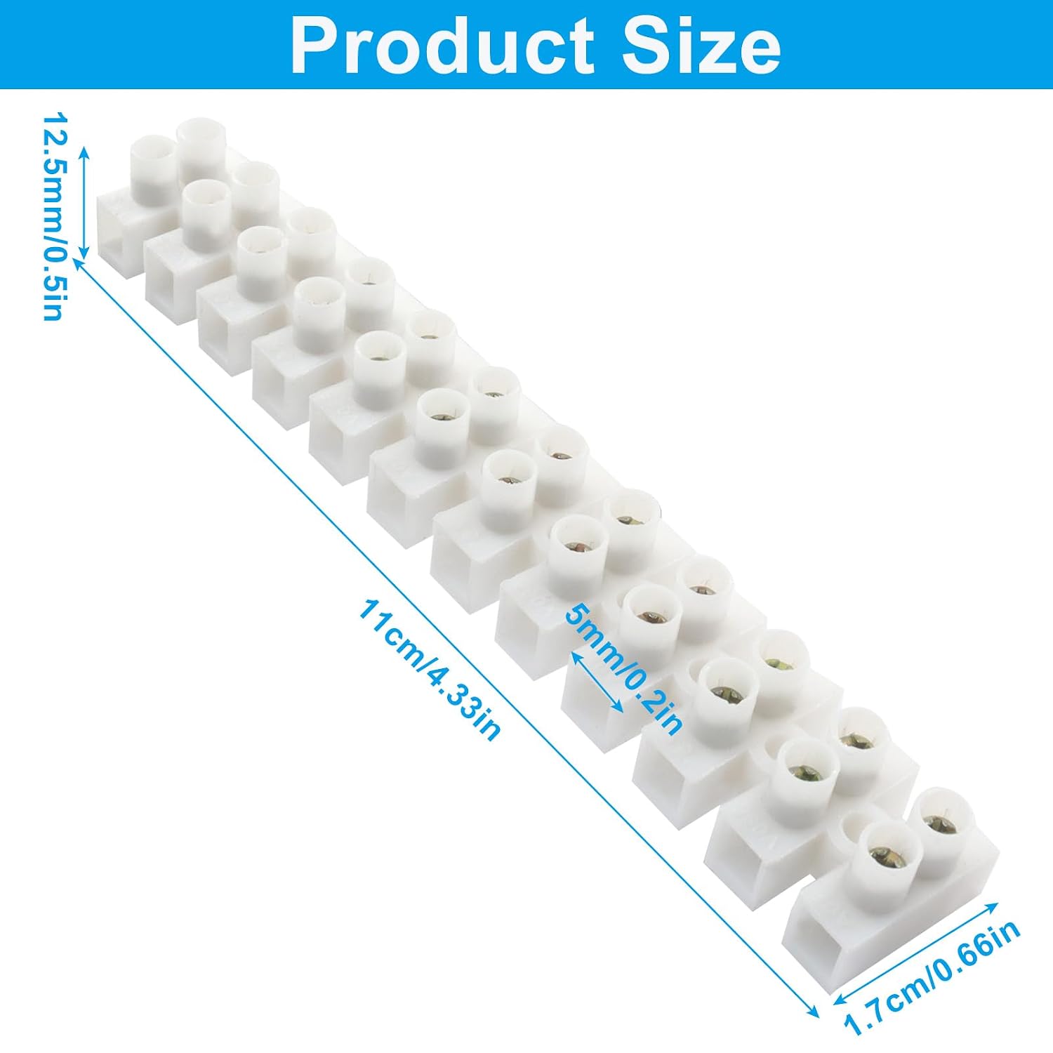20 Pieces Terminal Block, 12 Position Dual Row Terminal Strip Electrical Barrier Wire Connector Block 10 Amp 380 Volt White Screw