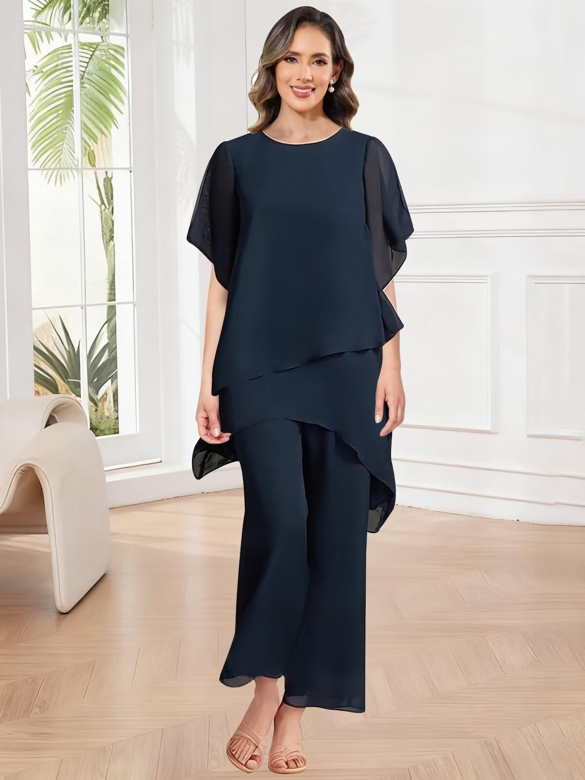 JAEDEN Hosenanzug für Brautmutter 2 Teilig - Festlich Hosenanzüge Chiffon Schlicht Hochzeitsgast Hosen Set