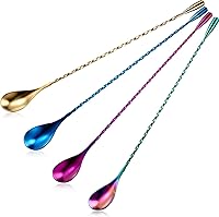 Boao 4PCS 12 Inch Stainless Steel Cocktail Spoons - Long Handle Spiral Bar Stirrers for Cocktails, Coffee, Mix Drinks (Multicolor: Blue, Purple, Champagne)
