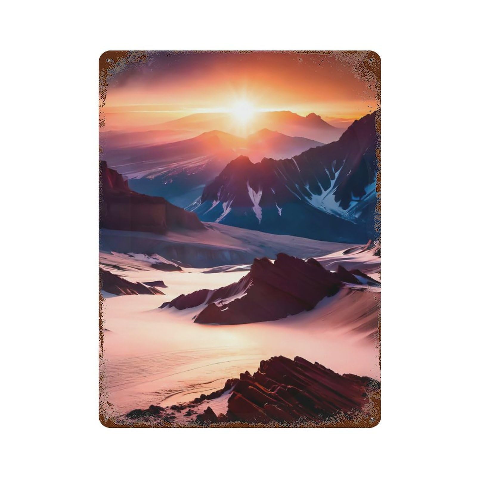 Garage Style Sunset in The Snowy Vintage Rust Metal Sign 15.7"x11.8", Industrial Home Decor for Bar And Workshop