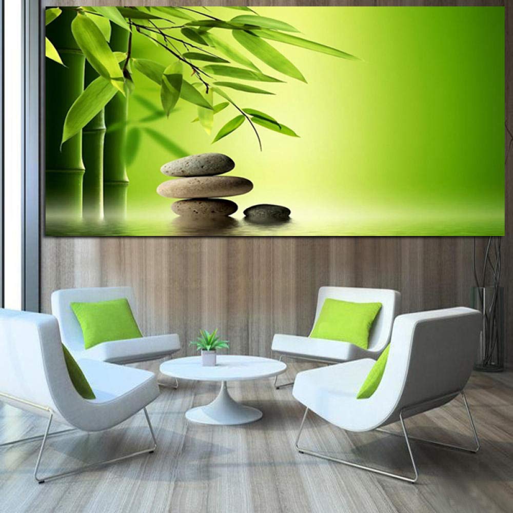 FOCCAR Cuadros De Piedra De Bambú Sobre Lienzo, Arte De Pared, Moderno, Plantas Verdes Frescas, Impresiones En Lienzo, Póster De Decoración De Pared Para Decoración Del Hogar