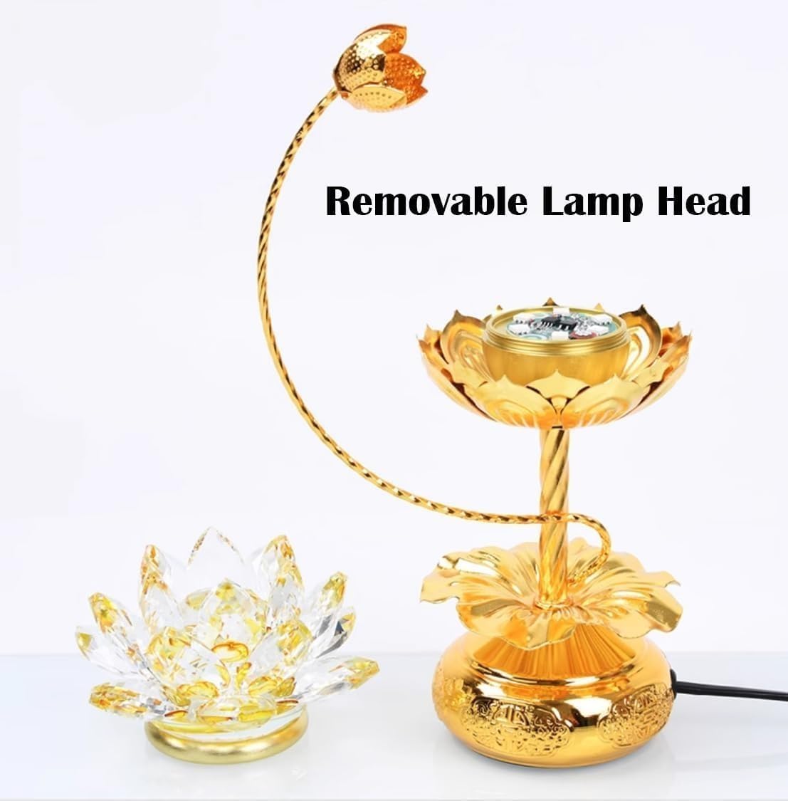 1 Pair Colorful LED Crystal Lotus Buddhist Lamp, Gradient Buddha Light for Worship, Prayer & Display, Buddhist Supplies with Friendly Material for Buddha Occasions – 8 inch