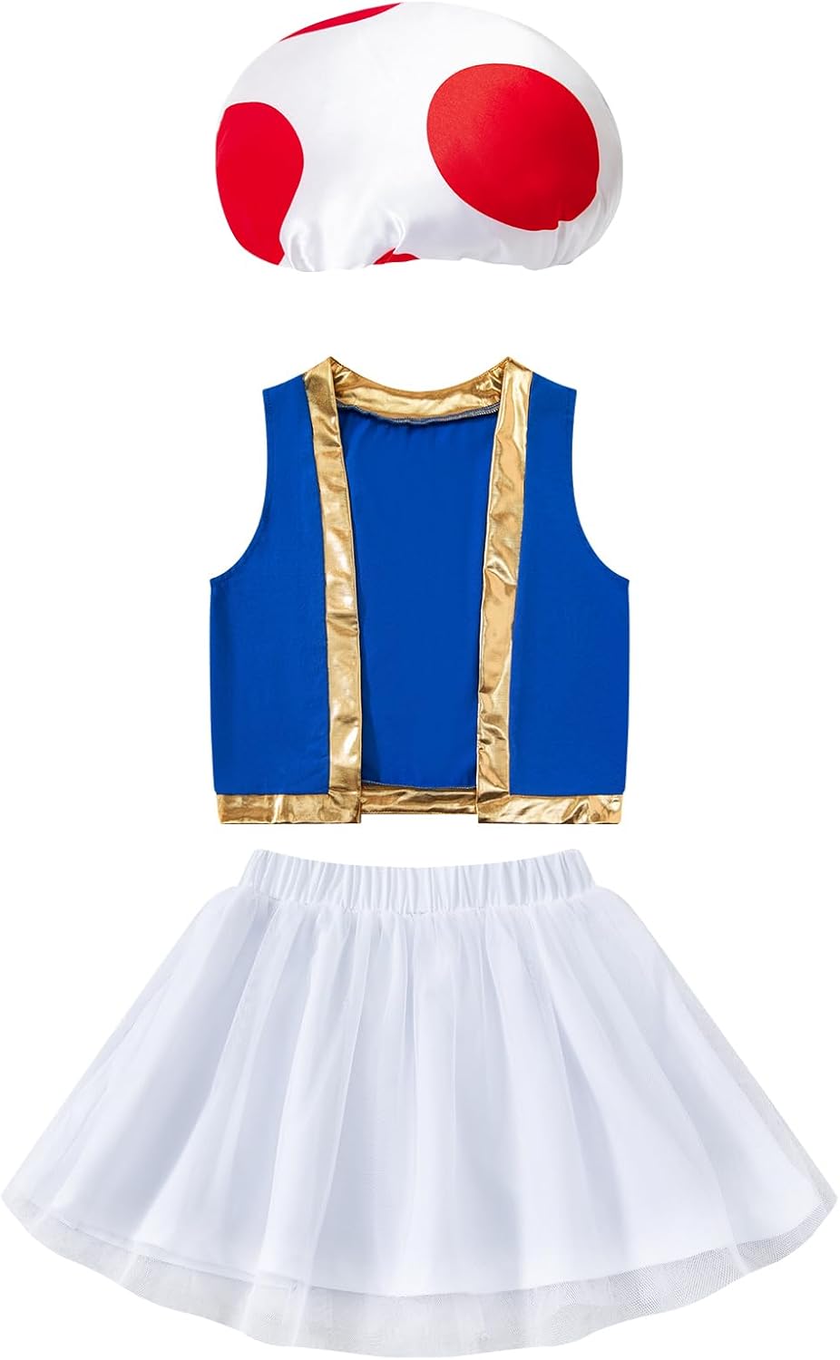 Baby Girl Mushroom Hat Halloween Costume Blue Vest Outfits Skirt Set