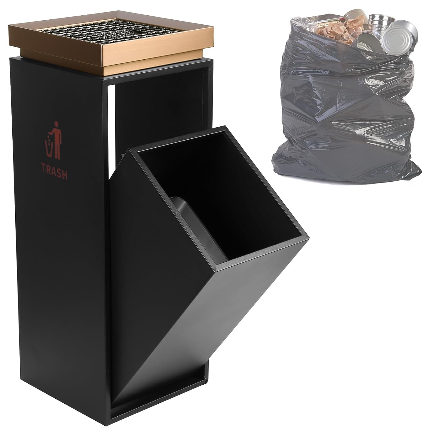 Commercial Outdoor Trash Can with Ashtray/Lid Commercial Waste Bin Container Trash Receptacle with Removable Inner Bucket for Park Garden Public Spaces 29.53x11.02x11.02inch (Black)