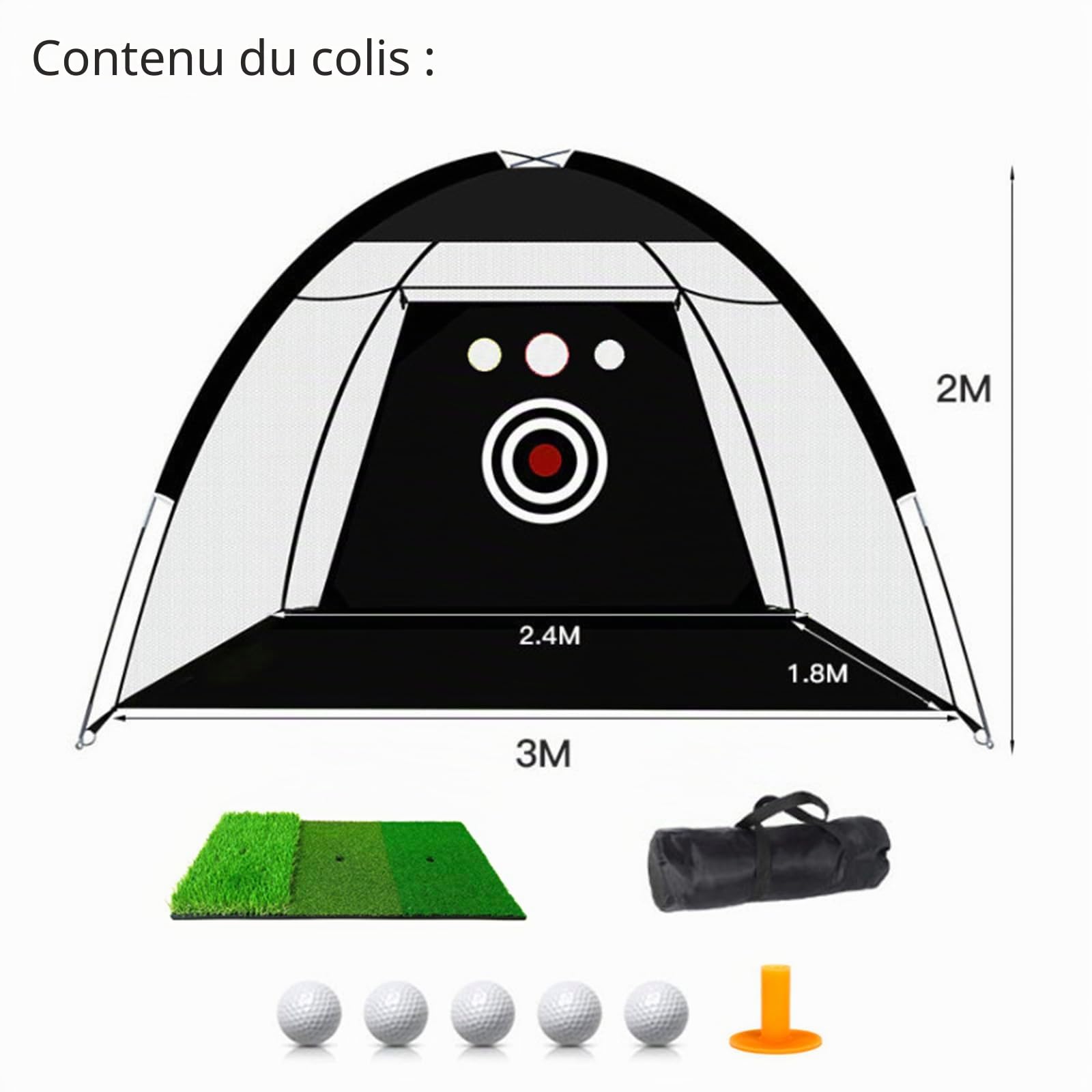 Filet de pratique de golf Tri-Turf 10x7 pieds (3,00x2,00 m) pour coup d'approche avec cible en nylon à bruit réduit