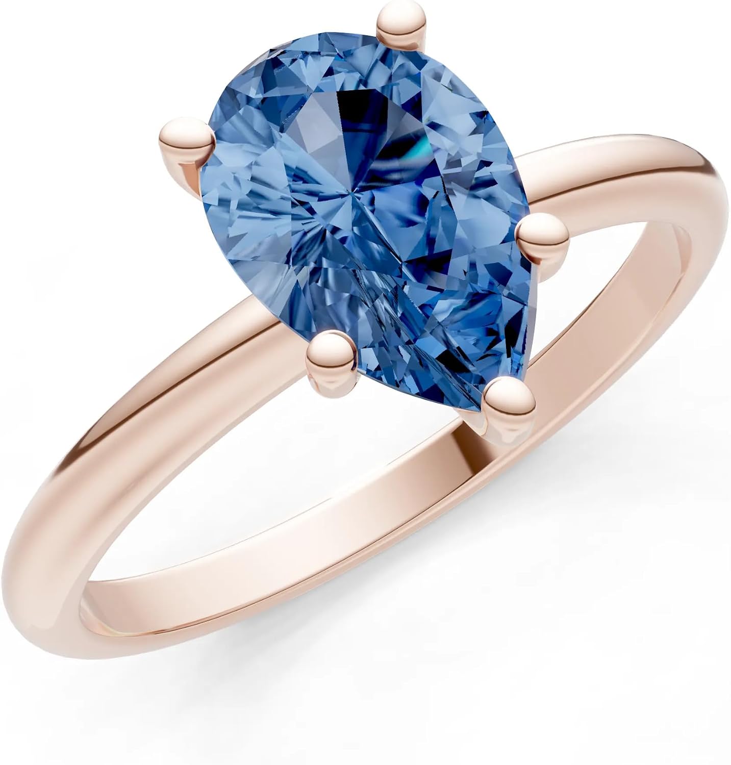 PEORA Pear Shape Cut London Blue Topaz Solitaire Band Available in Solid 10K, 14K or 18K Ring – White, Yellow or Rose Gold