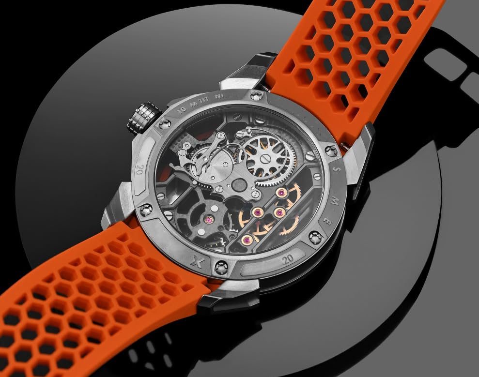 Image of Luxury full Automatic Shree Ram Edition Watch for Men Heavy Open Machine Design with Orange Straps, Shri Ram ji & Hanuman ji Artwork, Ayodhya Mandir Dial | Premium Wrist watch 41mm Bezel [5 Year warranty]
