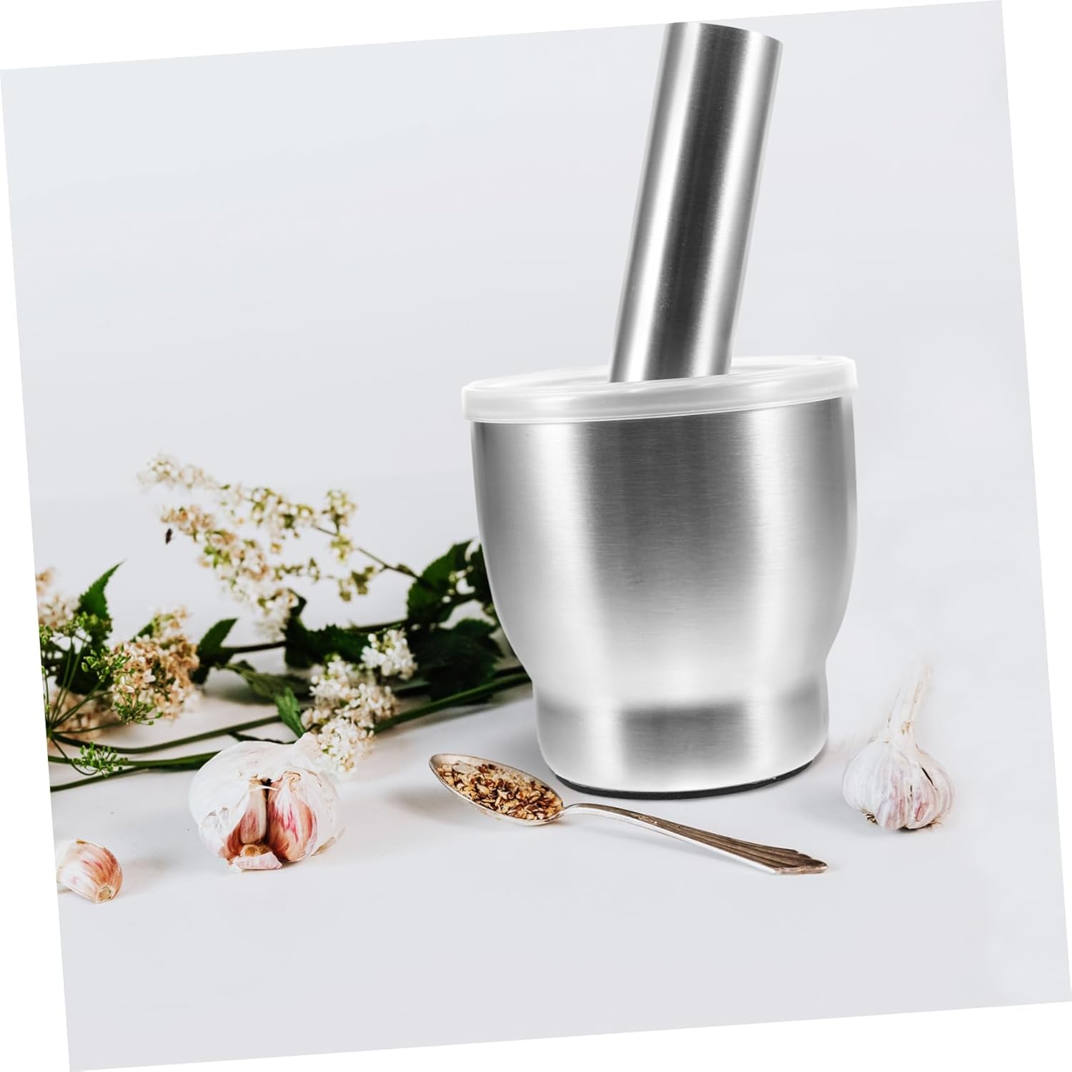 Garlic Pestle Pedestal Bowl Pepper Spice Pesto Powder Stainless Steel Garlic Pestle Kitchen Grinding Tool Stone Grinder for Spices