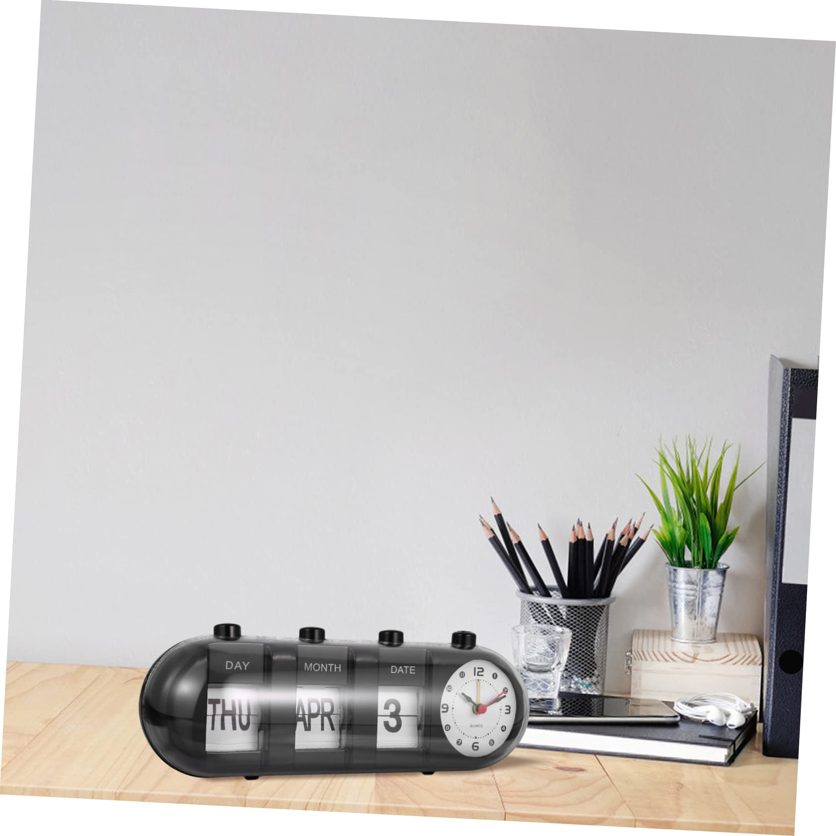 NUOBESTY Dauerkalender mit Uhr Manueller Kalender aus Abs-kunststoff Heimbürokalender mit Tag Monat und Datum Tischkalender für Schreibtisch für Zuhause und Büro
