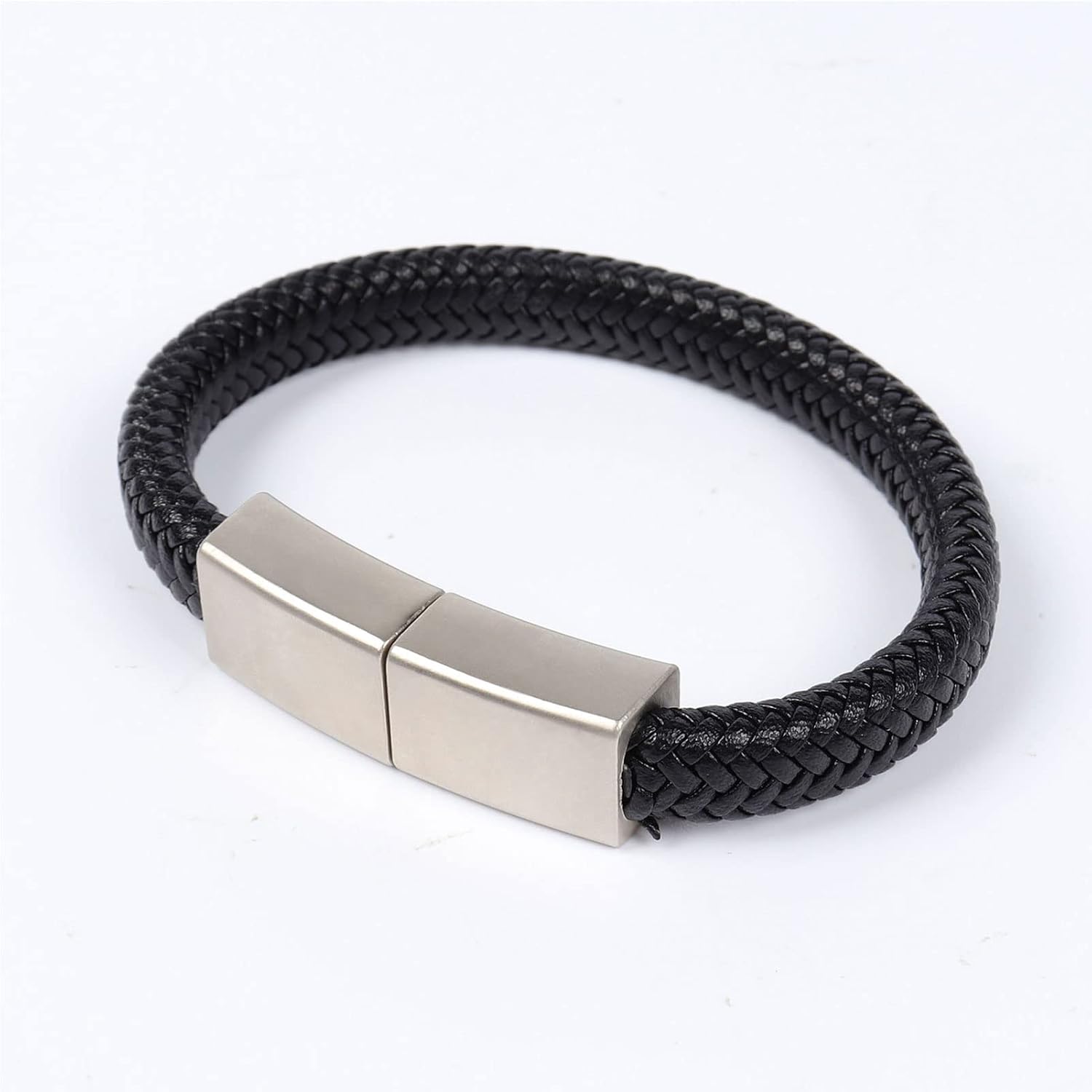 CHUYI Bracelet Design 128GB USB 2.0 Flash Drive Portable Metal and PU Leather Braided Rope Wristband Thumb Drive Cool Jump Drive Novelty Memory Stick Data Storage U Disk Gift for Men (Black)
