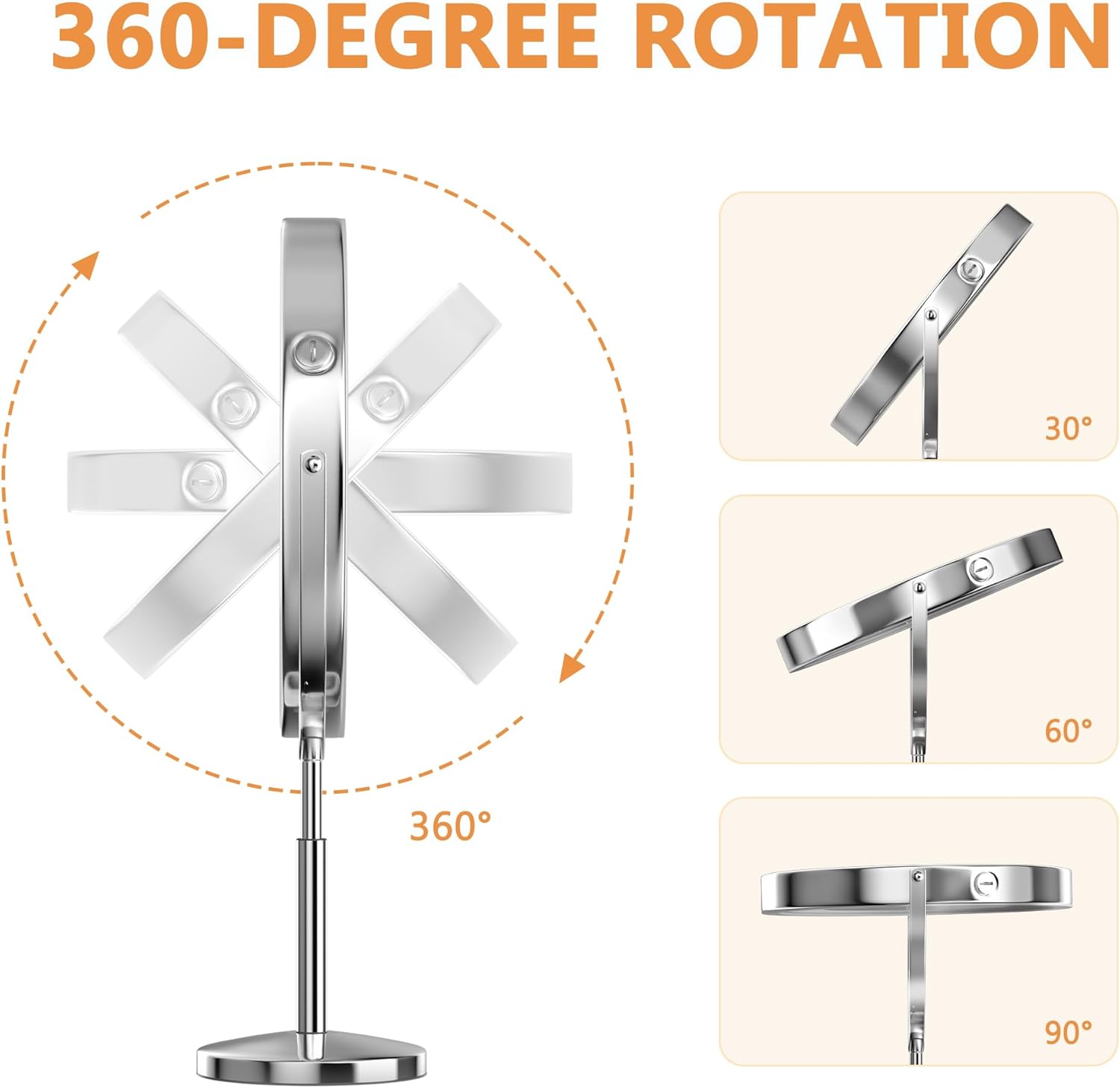 Hasipu 10” LED Makeup Mirror with 7X Magnification - Rechargeable Vanity Mirror, 3 Color Modes, Touch Control, 360° Rotation & Adjustable Height - Image 9