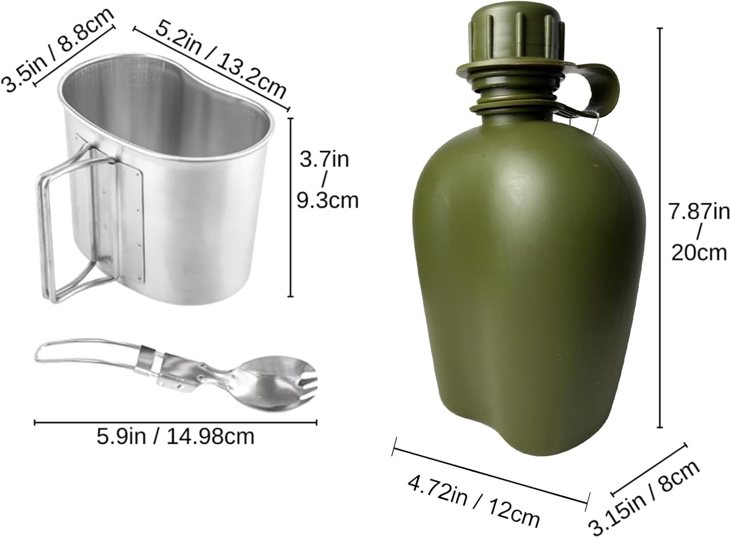 BeGrit Army Canteen Stainless Steel Cup w/Spoon Fork for Backpacking image 2