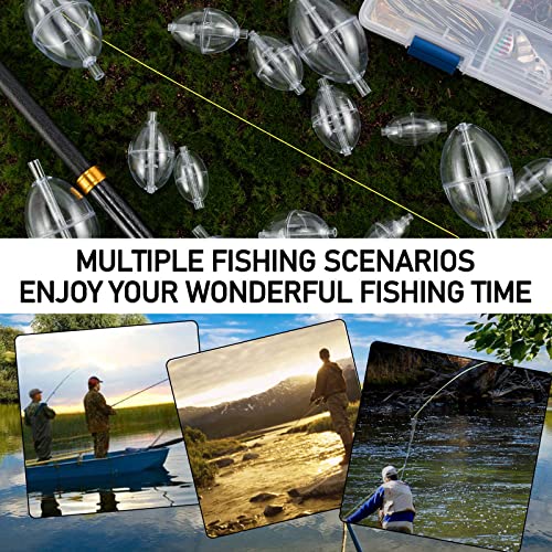 Alwonder Slip Bobbers Set for Fishing, 15PCS Fishing Slip Cast Spin Floats, 3 Sizes Clear Plastic Bobbers Kit, Oval Bubble Float Bobber Tackle - Thumbnail 6