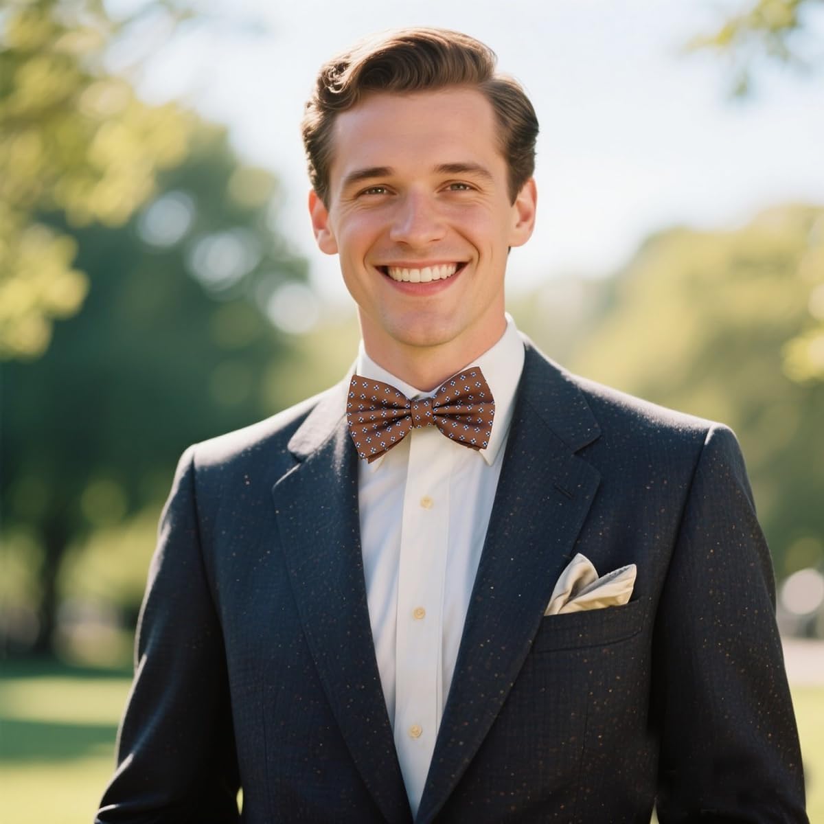 2 Pieces Men's Pre-Tied Bow Tie with Gold Leaf Branch Accent - Formal Tuxedo Bow Tie for Wedding, Prom & Business